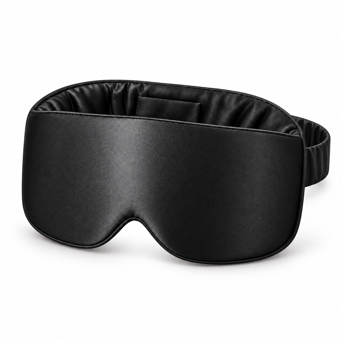 NOLEVA Premium Satin Augenbinde in Schwarz auf weißem Hintergrund